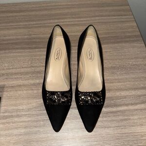 Talbots Black Pointed Toe Heels with Crystal Accent